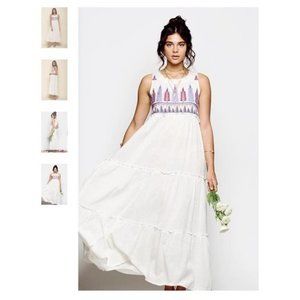 Raga Panama Casual Maxi Dress S Tiered Embroidered Cotton Sleeveless Boho